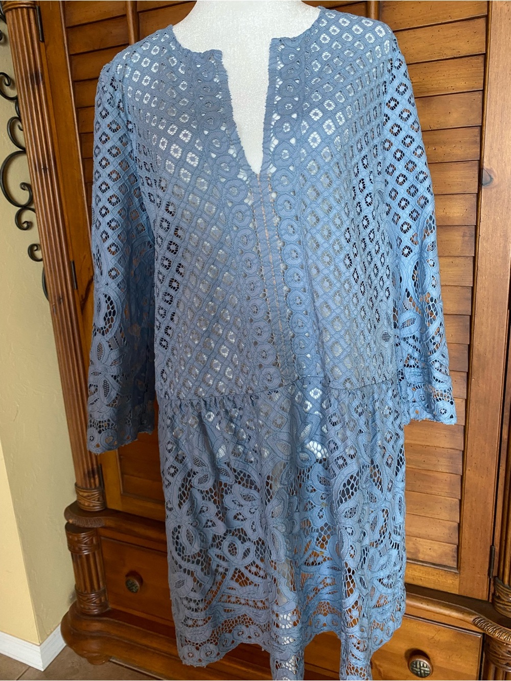 BCBGMaxAzria Light Blue Crochet Lace Top
